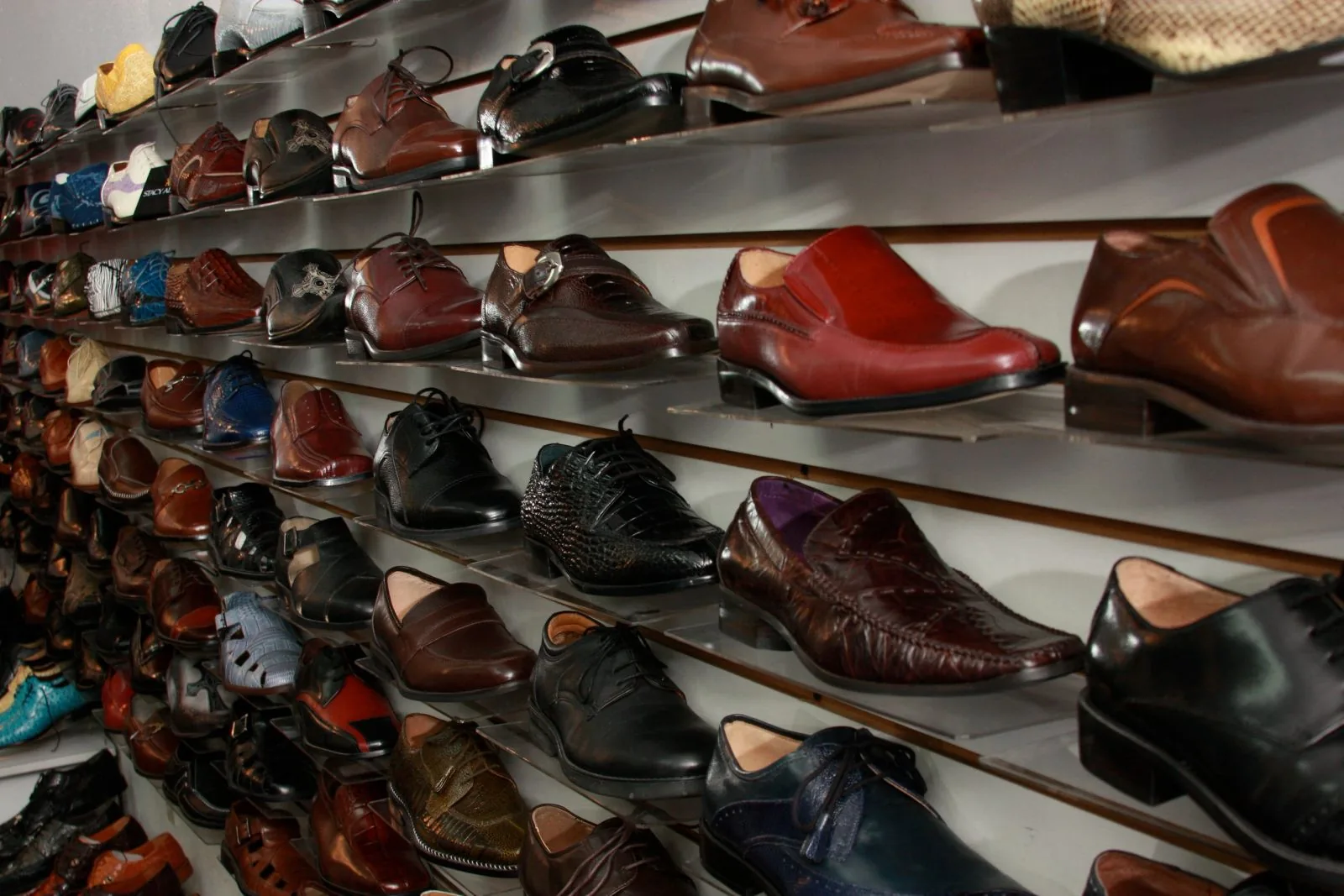 Wall display of men's dress shoes