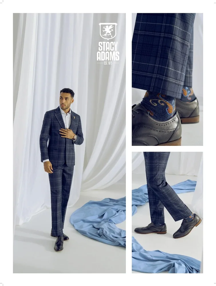 Stacy Adams navy windowpane suit with wingtip shoes