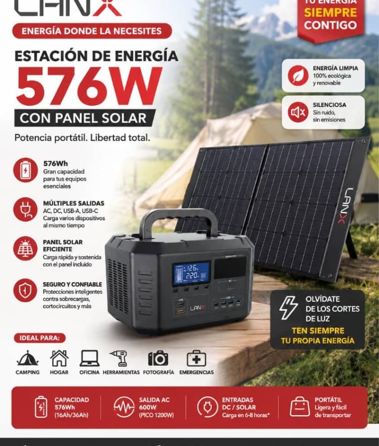 Estación de energía con panel 576 Wh