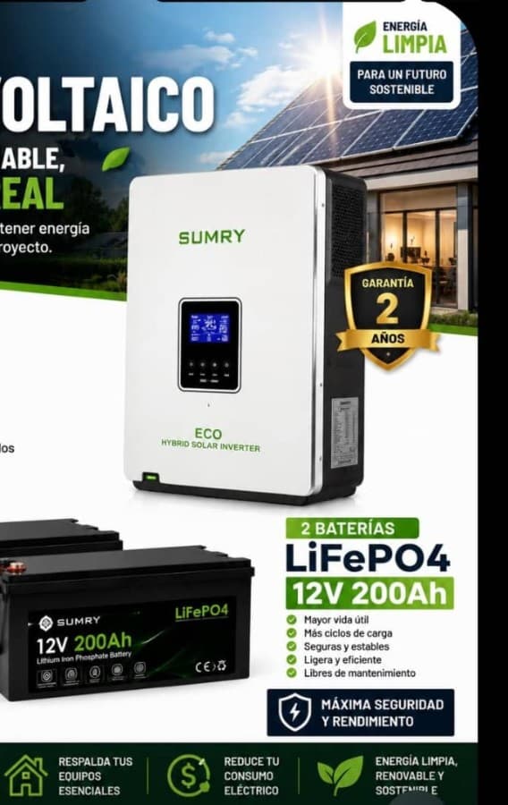 Kit fotovoltaico #2 Sumry 4 kW con batería LiFePO4 5 kWh y 6 paneles Boviet 450 W