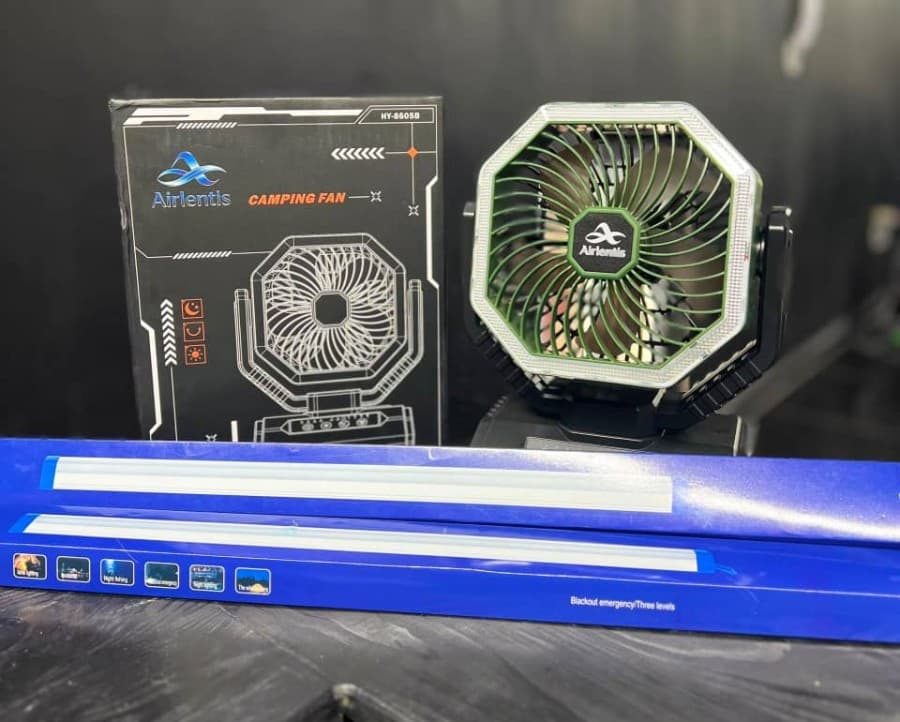 Combo ventilador recargable F6 Airlentis + 2 lámparas tubulares recargables 70 cm