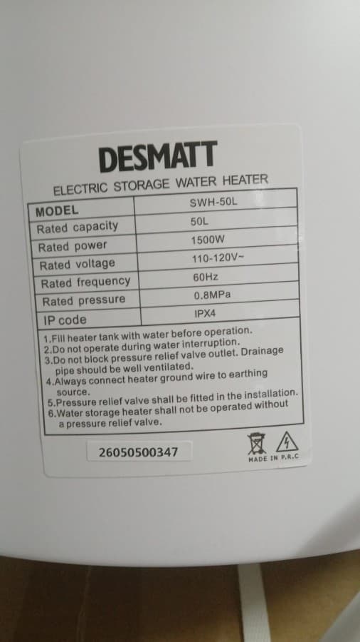 Calentador eléctrico de agua Desmatt SWH-50L 50 L