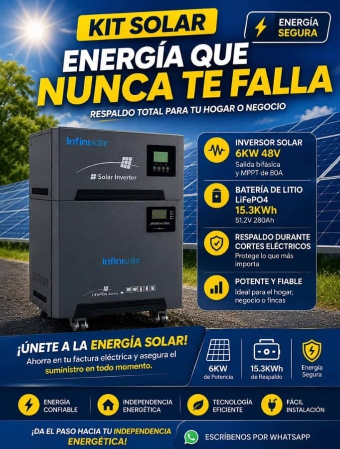 Kit solar todo en uno Infinisolar 6 kW con batería LiFePO4 15.3 kWh