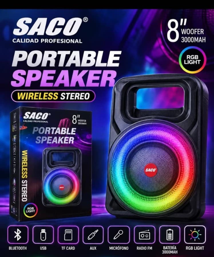 Bocina portátil SACO 8" 3000 mAh